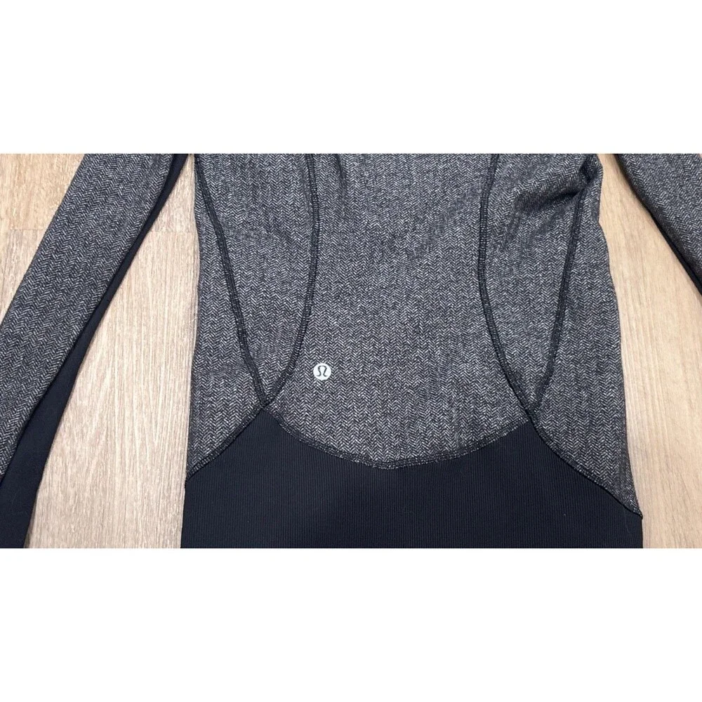Lululemon Hoodie Herringbone Black Womens Size 2 Full Zip Thumbholes Jacket - Picture 10 of 11